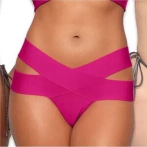 Skims Size 2X Knit Swim Strappy Bikini Bottom Magenta (SW-BIK-0165) NEW